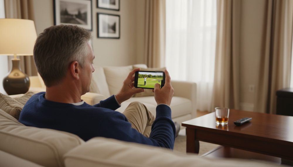 Relaxing on the couch watching a recap video on a smartphone